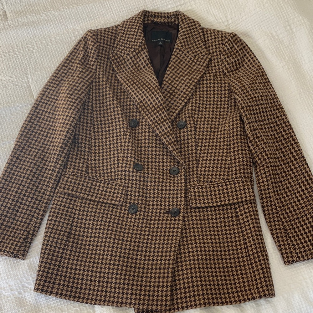Banana Republic Brown Wool Houndstooth Double-Breasted Women's Coat size 4 tall